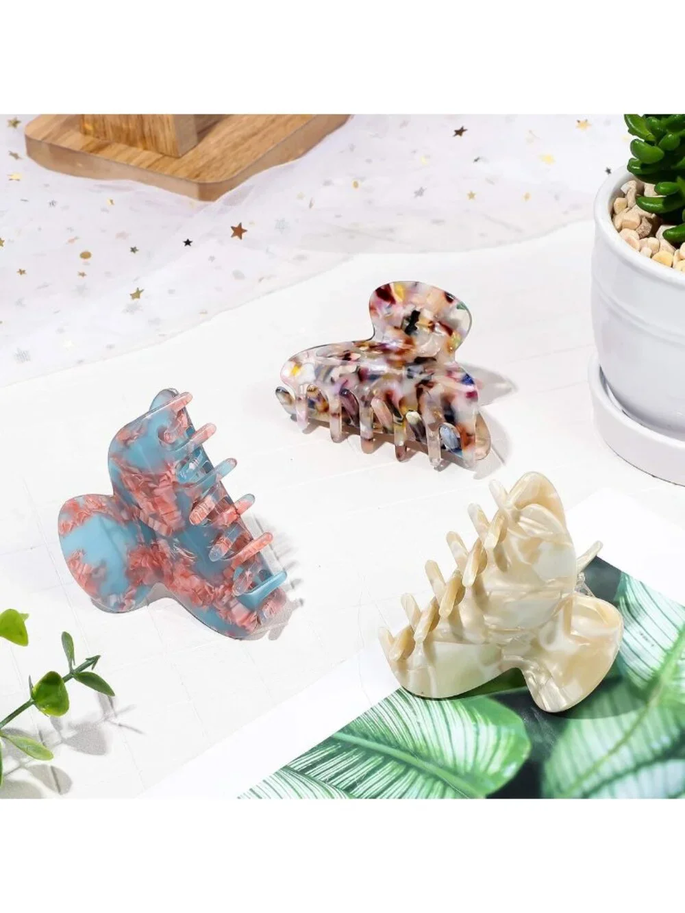 Colorful Medium Hair Claw Clips for Thin Hair | Tortoise Shell Jaw Design
